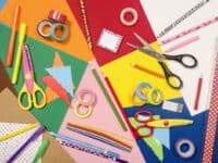 Corrugated color paper, pencils, different washi tapes, craft scissors.