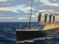 illustration of Titanic at sea