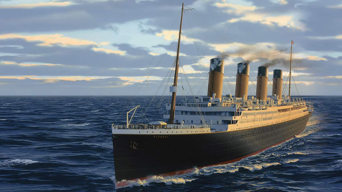 illustration of Titanic at sea
