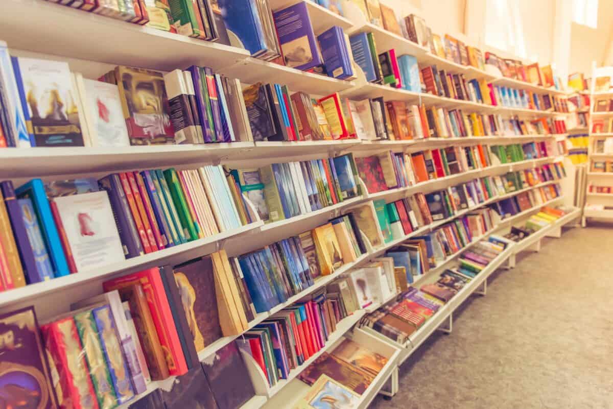 Bookshelves in a bookstore