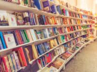 Bookshelves in a bookstore