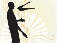 Illustration of a juggler juggling bats