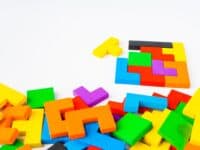 multi-colored wooden geometric puzzle