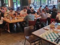 People playing chess at Durham Food Hall