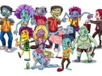 Group of zombies and monsters walking